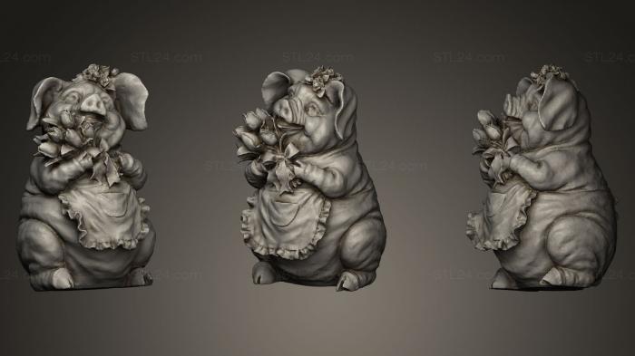 Статуэтки животных (Влюбленная свинка, STKJ_0271) 3D модель для ЧПУ станка